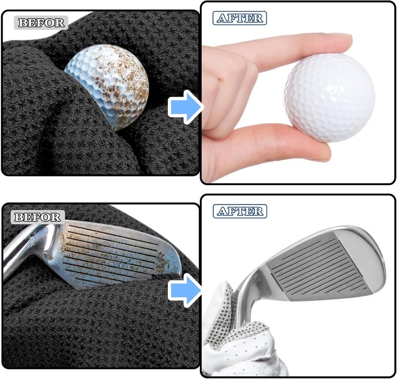 Seticek 2 Pack Golf Towel (16" X 16") with Club Brush, Microfiber Waffle Pattern Towels for Golf Bags for Men,Essential Golf Combo Cleaning Kit (Blue) - Image 5